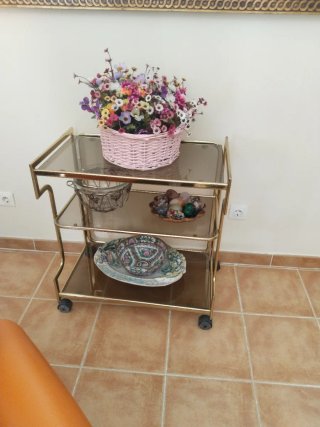 Carrito Auxiliar Cristal y Metal Dorado