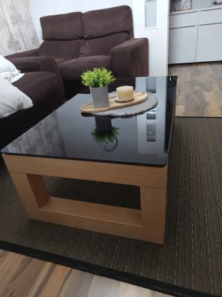 Mesa centro elevable cristal y madera