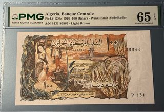 100 Dinars Argelia 1970 PMG 65 EPQ