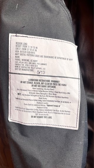 Parka Impermeable Ejército Marina Estados Unidos