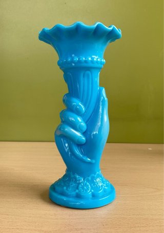 Jarrón Opalina Azul Mano.