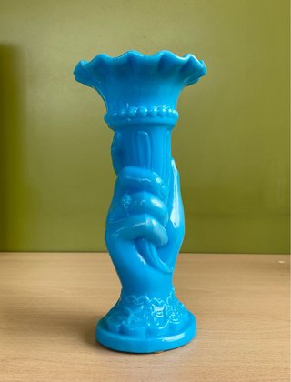 Jarrón Opalina Azul Mano.