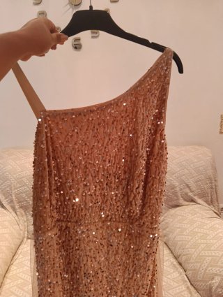 Vestido de fiesta dorado lentejuelas