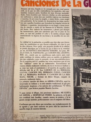 Disco Vinilo Canciones Guerra Civil Española