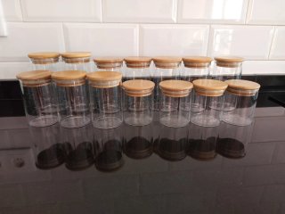 14 Botes de Cristal con Tapa Bambú