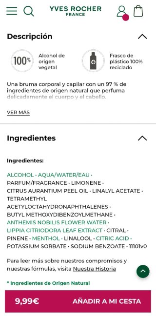 Bruma Perfumada Yves Rocher Verbena Citronnée