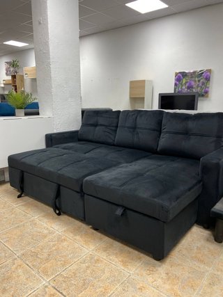 REBAJA Sofá cama negro terciopelo con arcón