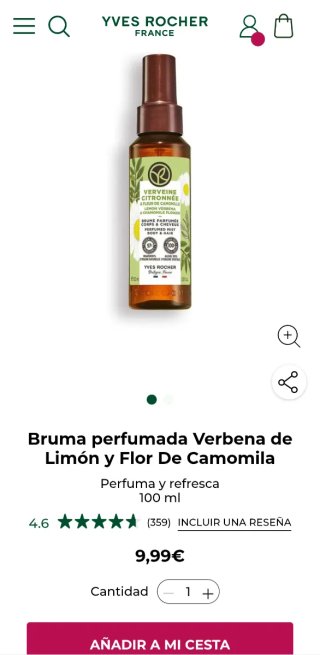 Lote 2 Brumas Perfumadas Yves Rocher Verbena+camom