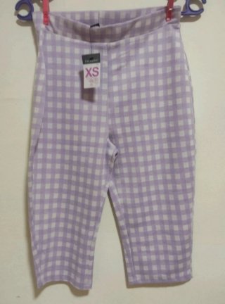 Leggings mujer cuadros color lila y blanco . XS