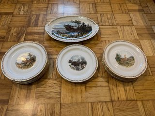 Juego de platos de porcelana con temática de caza