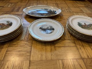 Juego de platos de porcelana con temática de caza