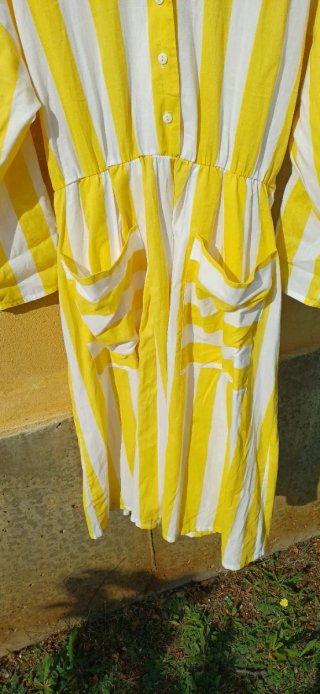 Vestido camisero rayas amarillo y blanco