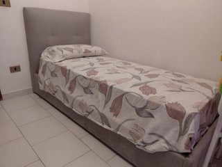 Letto singolo contenitore tessuto grigio