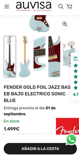 Bajo Fender Jazz Bass Gold Foil Sonic Blue