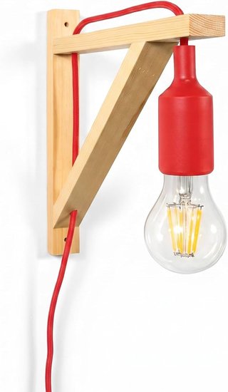Aplique Lámpara Nórdica Madera y Rojo