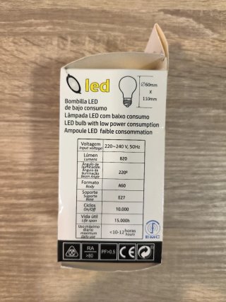 Bombilla LED A60 9W 820 Lúmenes