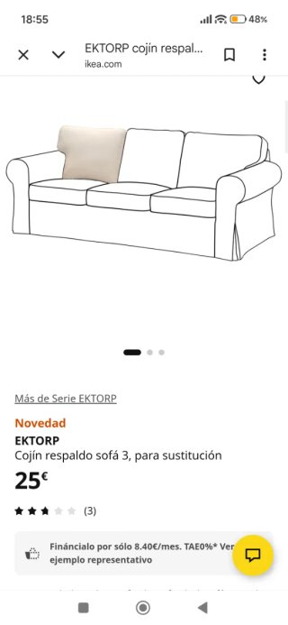 6 Cojines sofá EKTORP IKEA (Rellenos Sin funda)