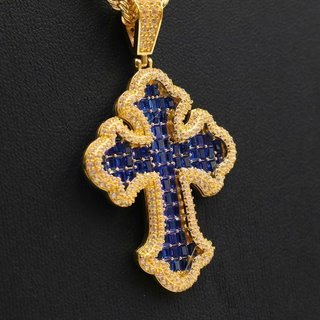 Colgante Cruz Circonitas Azul y Blancas
