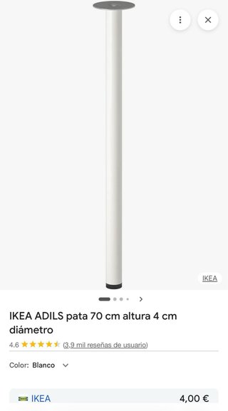 Patas IKEA Metal Blanco Goma Set 4