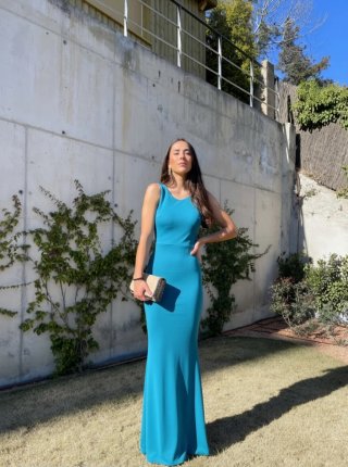 Vestido largo fiesta verde agua