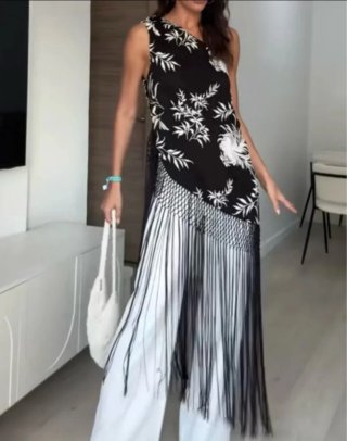 Top / Vestido bordado con flecos