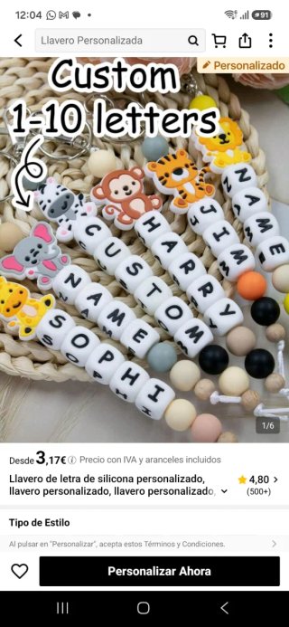 Llavero personalizado letras silicona