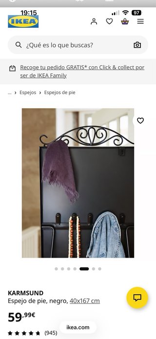 Espejo de pie KARMSUND IKEA negro