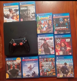 PS4 (PlayStation 4) Negra + 9 Juegos + mando