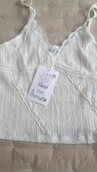 Top Pull & Bear Blanco Encaje Talla S