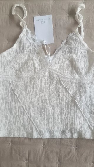 Top Pull & Bear Blanco Encaje Talla S