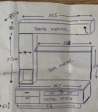 Mueble de salón modular + vitrina + mesa abatible