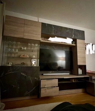 Mueble de salón modular + vitrina + mesa abatible
