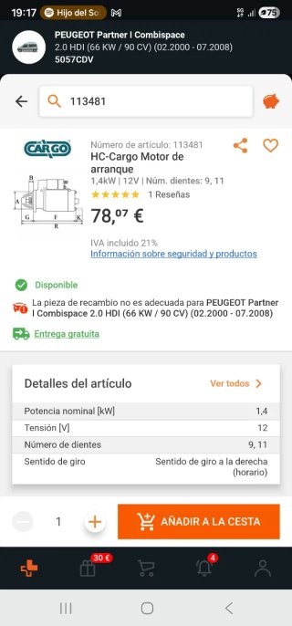 Motor de Arranque CARGO 113481