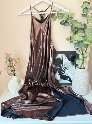 Vestido largo Free People metalizado bronce