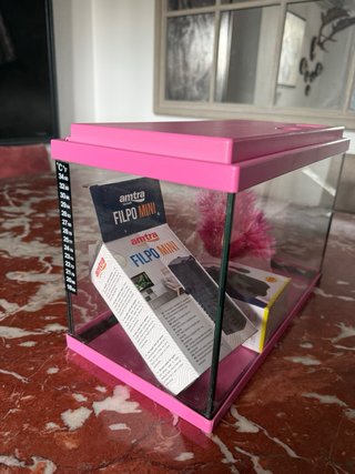 Pecera rosa con accesorios