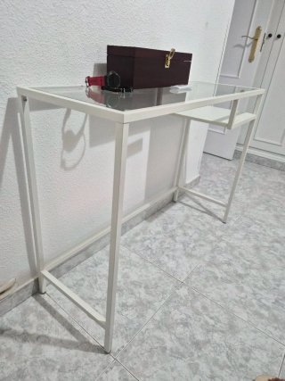 Escritorio cristal y metal blanco
