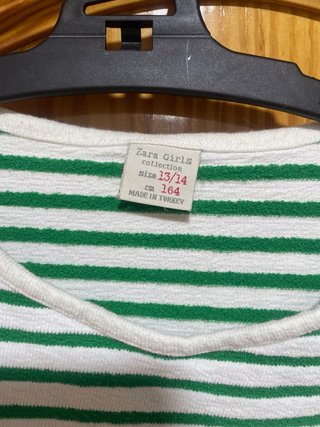 Camiseta Zara Rayas Verdes y Blancas Talla 13/14