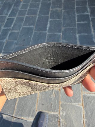Gucci GG Supreme Card Holder Wallet Beige Black