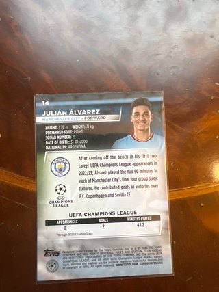 Tarjeta Julian Alvarez RC Stadium Chrome