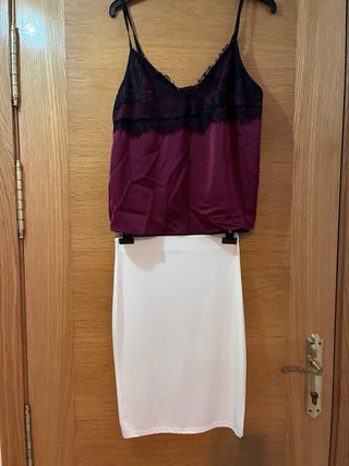 Conjunto Top encaje y falda blanca