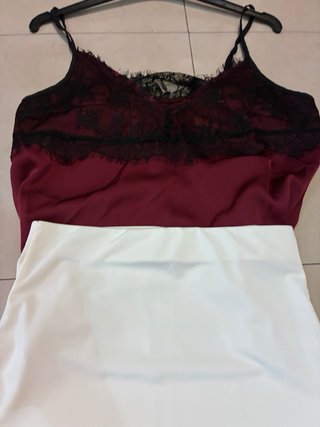 Conjunto Top encaje y falda blanca
