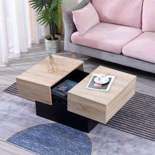 MESA CENTRO MADERA DESLIZANTE CON ALMACEN NEGRA