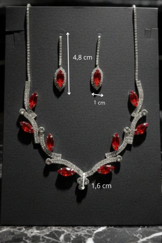 Conjunto Collar y Pendientes Plateado Rojo