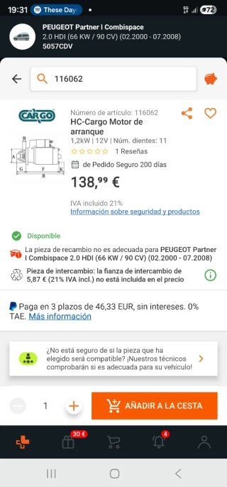 Motor de arranque CARGO 116062