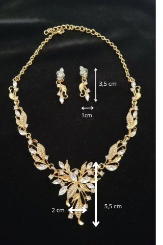 Conjunto joyas dorado flor hojas brillantes