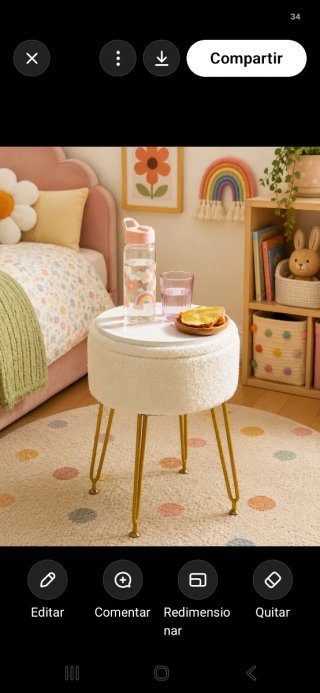 Taburete tocador beige con patas doradas