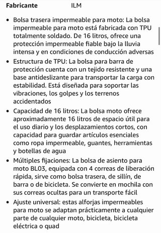 NUEVO Bolsa ILM 16L Impermeable Moto
