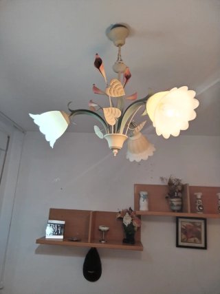 Lámpara de techo floral beige y verde