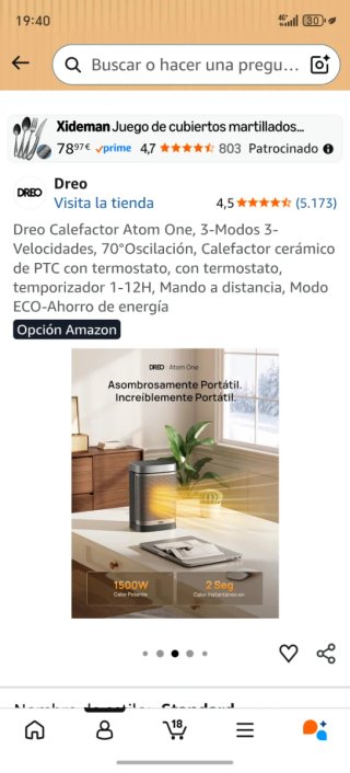 Calefactor Dreo Atom One 3 Modos