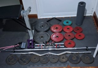 Kit lote gimnasio,press+mancuernas+barraZ+envío VI